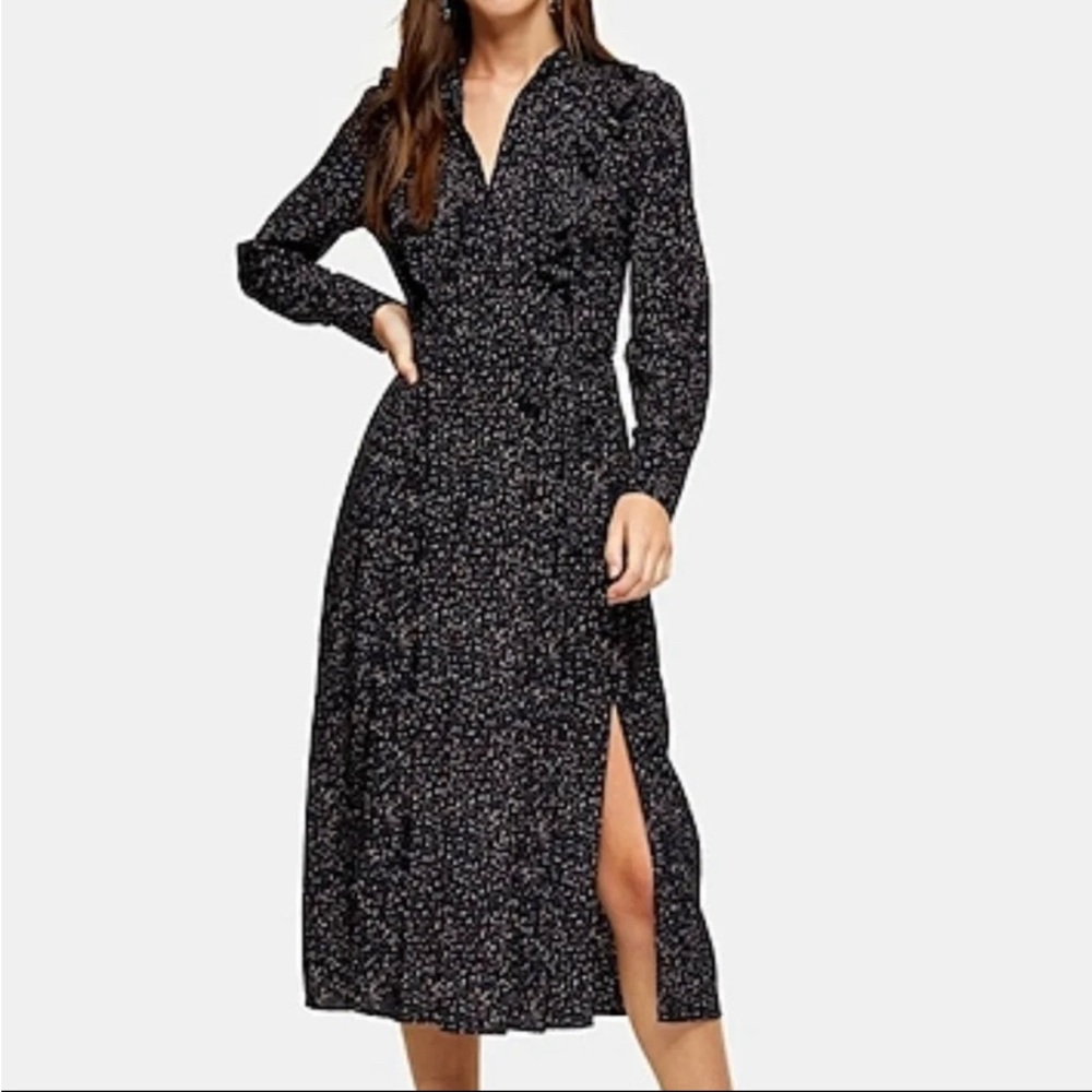 Topshop Ruffle Shirtdress US 6 Rainbow Colorful Sprinkles work slit dress split